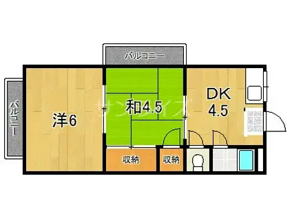 リバーウエスト緑橋(2DK/3階)の間取り写真