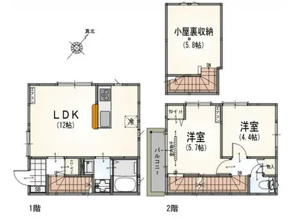 フローラ希望ヶ丘(2LDK/1階)の間取り写真