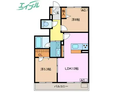 オードリー(2LDK/1階)の間取り写真