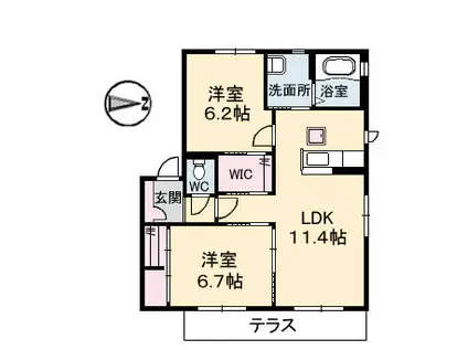 GRANDEUR加茂(2LDK/1階)の間取り写真