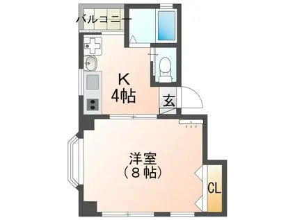 グランコート(1K/3階)の間取り写真