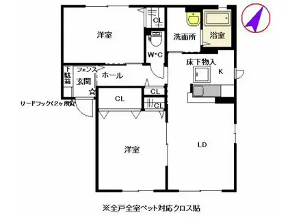 スクーデリア2006 B棟(2LDK/1階)の間取り写真
