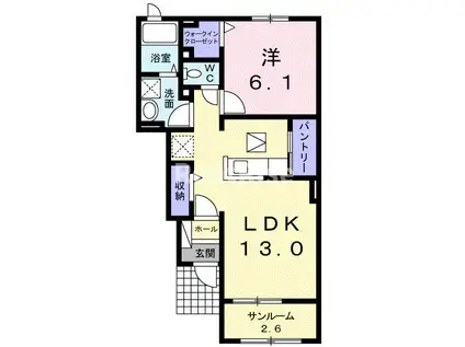 パールドブルム(1LDK/1階)の間取り写真