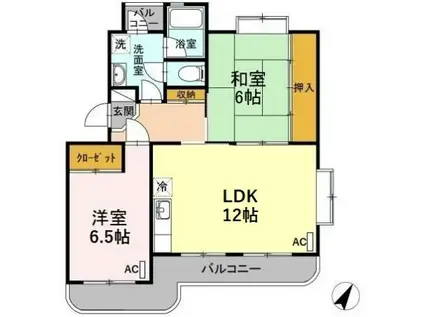 サンハイツ中浜(2LDK/3階)の間取り写真