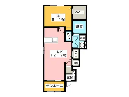 オーシャンロードタウンVII(1LDK/1階)の間取り写真