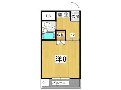 プリース山科1番館(1K/2階)の間取り写真