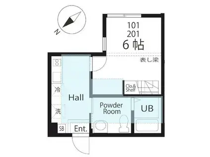 ハーミットクラブハウス磯子森(1K/1階)の間取り写真