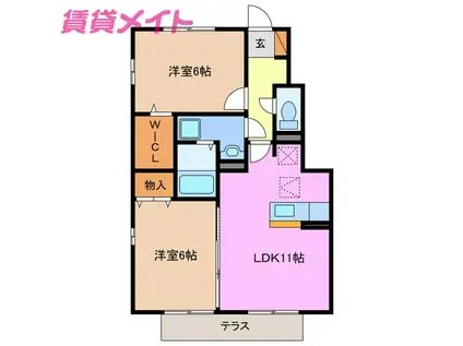 レヴェールB(2LDK/1階)の間取り写真