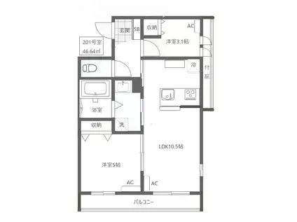 グレイス(2LDK/2階)の間取り写真