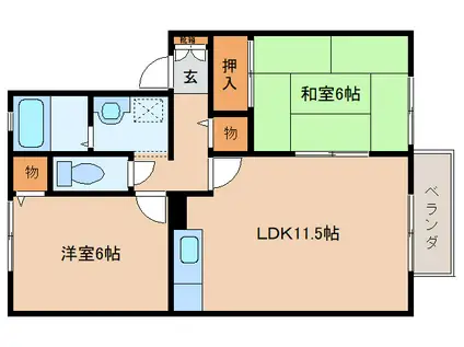 アルカディアA棟(2DK/2階)の間取り写真