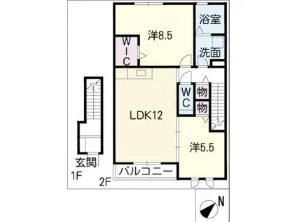 ラ・ヴィスタ B(2LDK/2階)の間取り写真