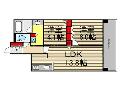 ジオ・ウエリス西宮北口(2LDK/12階)の間取り写真