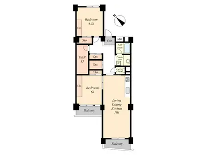 南永田団地1-3号棟(2LDK/8階)の間取り写真