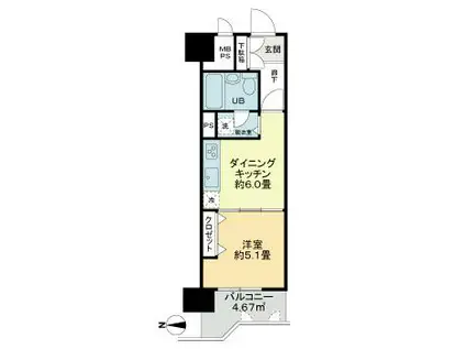 ライオンズプラザ長町中央(1DK/2階)の間取り写真