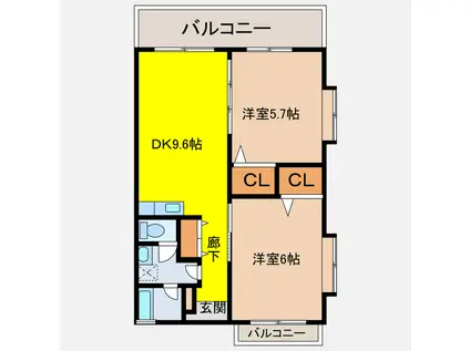 美和樹ハウス(2DK/1階)の間取り写真