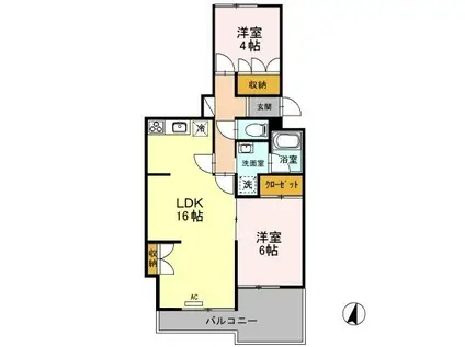 ニューハイツ幸(2LDK/1階)の間取り写真
