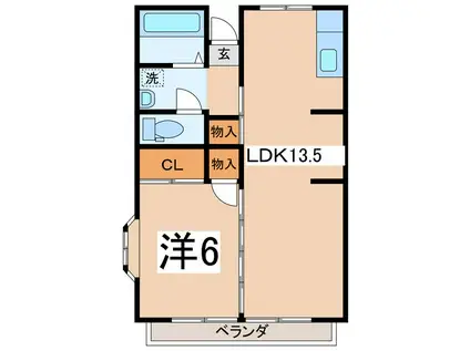 ドエル春日居B棟(1LDK/2階)の間取り写真