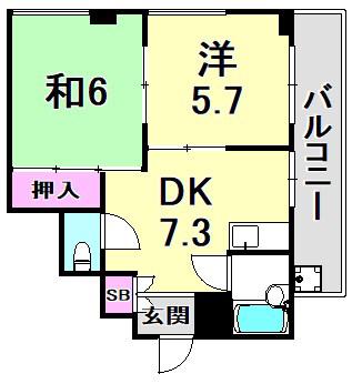 サンパレス21門戸(2DK/2階)の間取り写真
