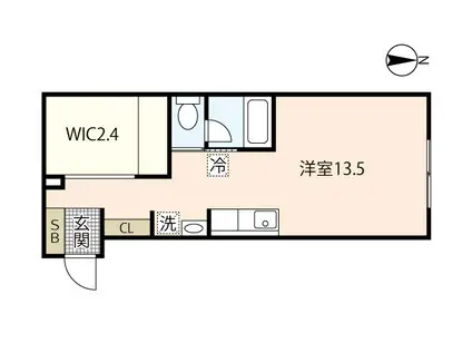 フェリシア地御前(ワンルーム/2階)の間取り写真