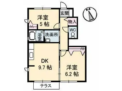 セントラルヴィラッジュA(2DK/1階)の間取り写真