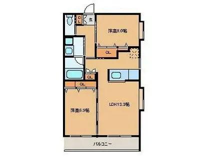 エクセレント室田(2LDK/2階)の間取り写真