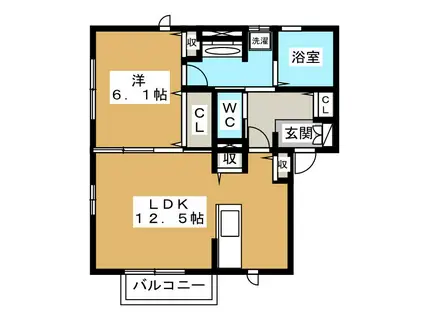 アヴェニール C(1LDK/2階)の間取り写真