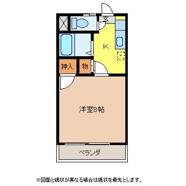 ビックソルトヒルB(1K/3階)の間取り写真