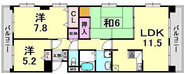 ジュエルコート甲子園口II(3LDK/1階)の間取り写真