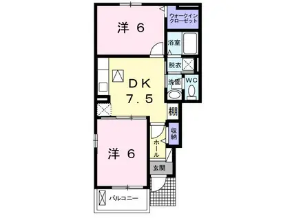 ピアチェーレII(2DK/1階)の間取り写真