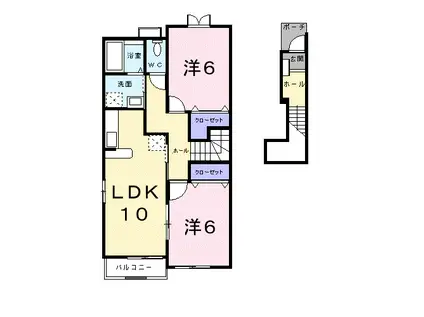 カジーナ・ピッチーナB(2LDK/2階)の間取り写真