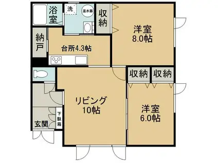 シュロス南ヶ丘(2LDK/1階)の間取り写真