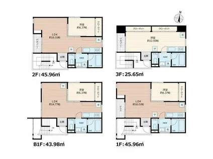 シーン目黒サウナレジデンス(1LDK/1階)の間取り写真
