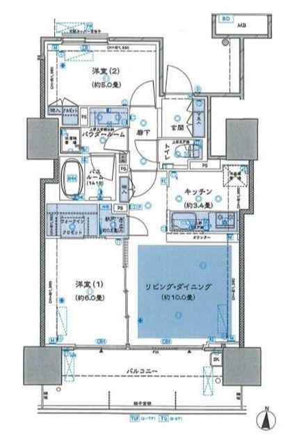 ザ・グランアルト錦糸町(2LDK/9階)の間取り写真