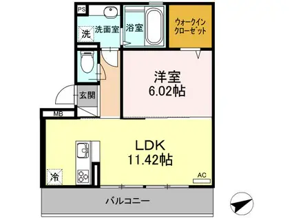 ル ココン 西高松(1LDK/3階)の間取り写真