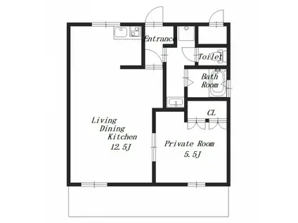 ピアコート木原(1LDK/1階)の間取り写真