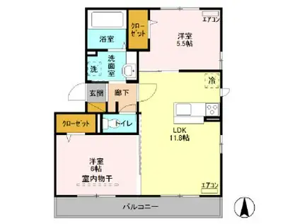 シャンティーユ曙台III(2LDK/3階)の間取り写真