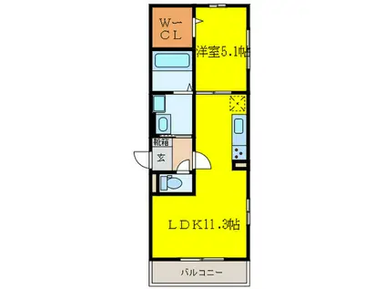 シェソワ フルール(1LDK/2階)の間取り写真