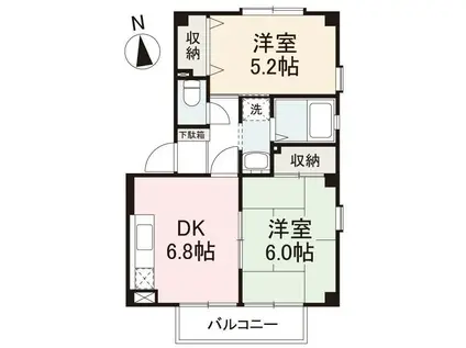 フォブール東大所A・B棟(2DK/2階)の間取り写真