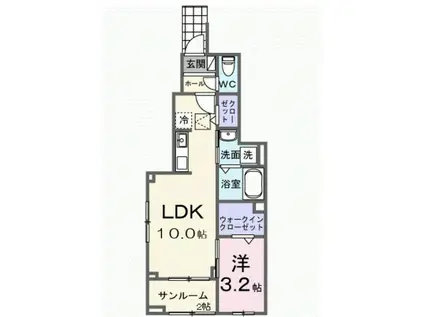 ヒカルサ西大宮(1LDK/1階)の間取り写真