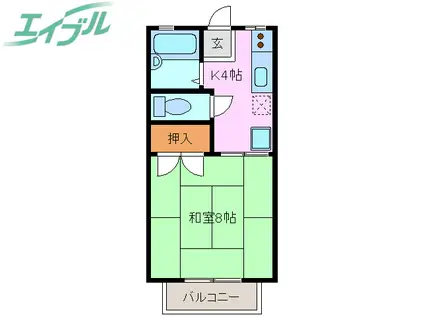 近鉄湯の山線 中川原駅 徒歩30分 2階建 築35年(1K/1階)の間取り写真