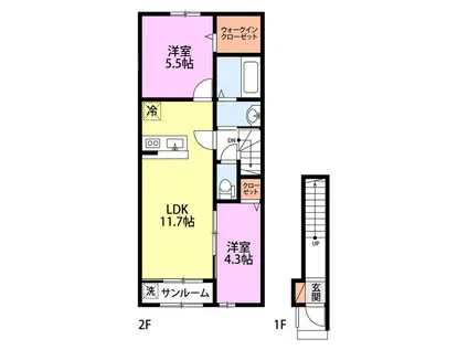 プレミア河渡 I(2LDK/2階)の間取り写真