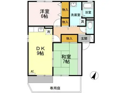 アーンジュハイツ C棟(2DK/1階)の間取り写真