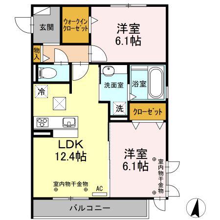 クレシア彩乃(2LDK/1階)の間取り写真