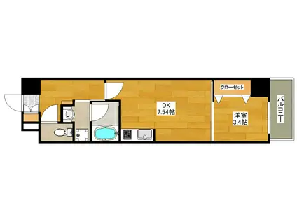 リブネスコート江坂II(1DK/3階)の間取り写真