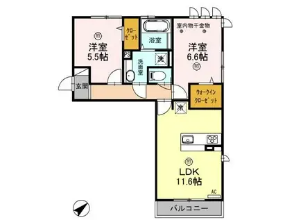 ロイジェントパークスレイクタウンIIIH(2LDK/2階)の間取り写真