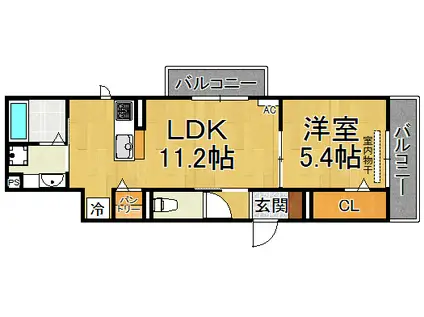 D-ROOM西難波(1LDK/2階)の間取り写真