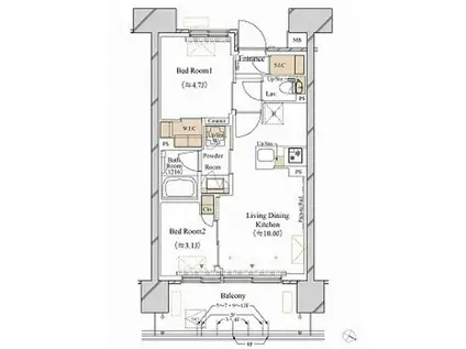 ブランシエスタ新丸子リバーフロント(2LDK/7階)の間取り写真