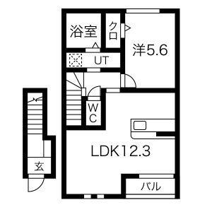 アスガルドB棟(1LDK/2階)の間取り写真