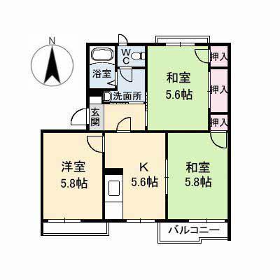 ハイライズ羽原(3K/2階)の間取り写真