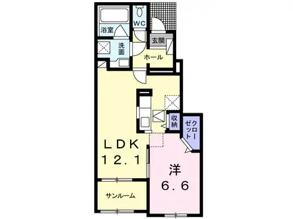 ル タン ヒロ(1LDK/1階)の間取り写真